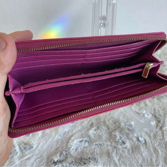 FOSSIL red maroon cream and hot pink zip around clutch wallet - Picture 8 of 10